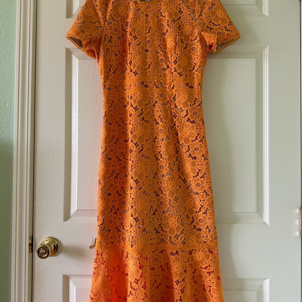 👗 🌟 Anthropologie Rachel Parcell Orange Lace Midi Dress S like XS 0 2 Wedding - Picture 9 of 13